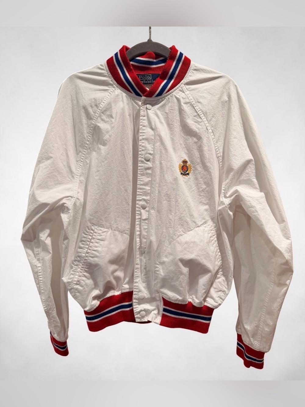 Polo by Ralph Lauren White Bomber Jacket with Red & Navy Trim
